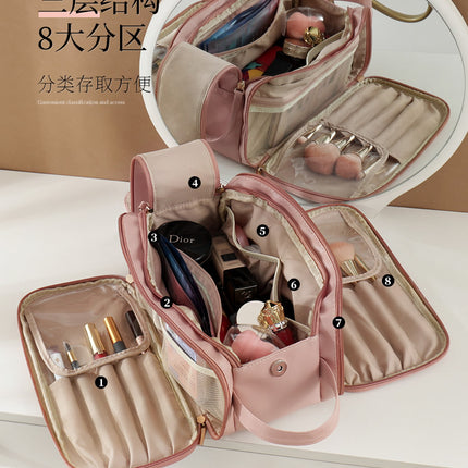 New Internet Celebrity Cosmetic Bag Large Capacity Multifunctional Cosmetics Bag Pu High-Looking Cosmetics Storage Three-Layer Organizing Box