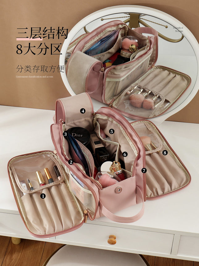 New Internet Celebrity Cosmetic Bag Large Capacity Multifunctional Cosmetics Bag Pu High-Looking Cosmetics Storage Three-Layer Organizing Box