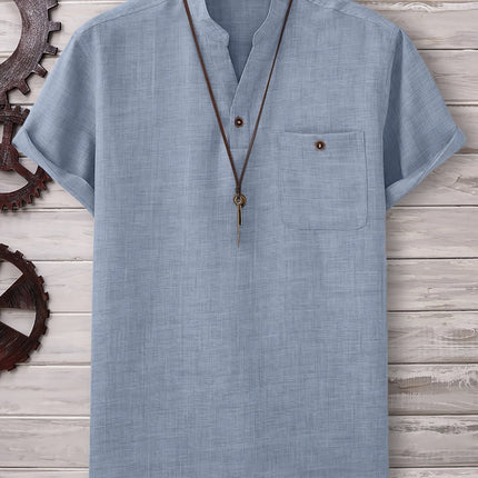 Men's Light Green Summer Casual Button up Shirt with Chest