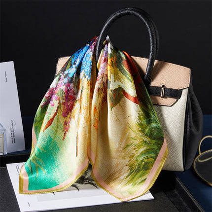 Green Golden Age Silk Small Square Scarf Women's Spring and Autumn Fashion Mulberry Silk Scarf Gift Mother