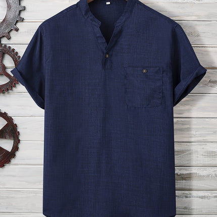 Men's Light Green Summer Casual Button up Shirt with Chest