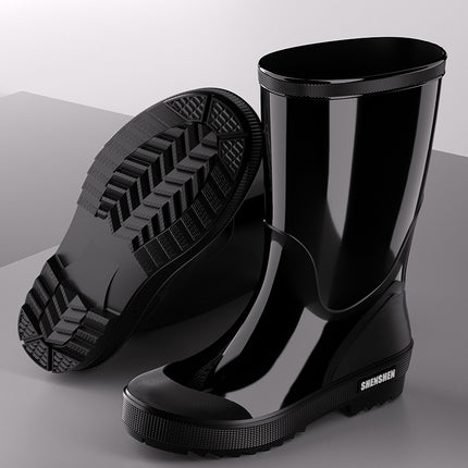 Fashion rain boots men's waterproof mid-barrel rain boots thick-soled outdoor car wash fishing site labor protection water shoes PVC rubber shoes