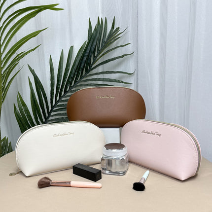 New Semicircular Pu Cosmetic Bag, High-End Fashionable Leather Women's Clutch Bag, Portable Large-Capacity Cosmetics Bag