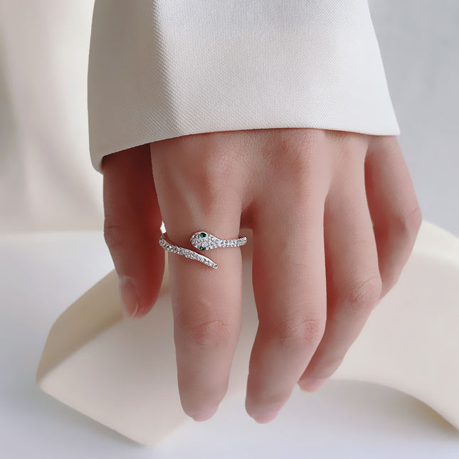 South Korea Simple Titanium Steel Ring Women's Ins Trendy Diamond Small Snake Index Finger Light Luxury Niche Design Sense Ring Jewelry