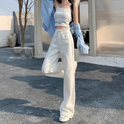 plus size Edge Narrow Straight Jeans Women's Autumn Trendy All-match High Waist Slimming Loose Wide Leg Trousers