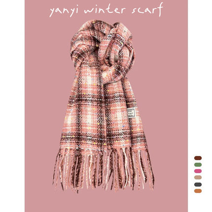 Imitation Cashmere Autumn and Winter Scarf Collection Plaid Scarf Women's Winter Thickeneded Warm Shawl Pure Color Student Scarf Cross-Border
