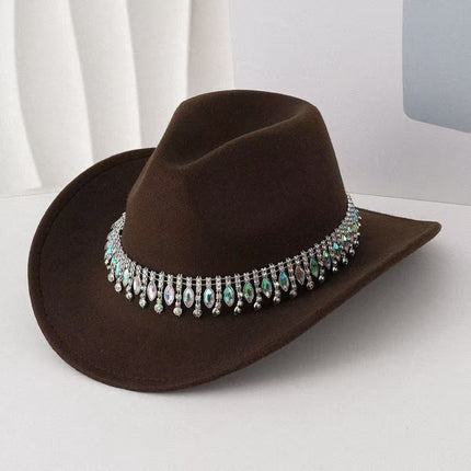 Solid Color Light Board Felt Western Cowboy Hat Outdoor Autum Hat Women's Simple French Hat Men's High-End