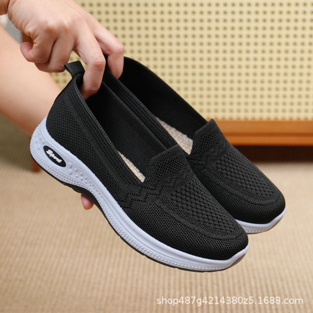 Summer New Women's Shoes, Sports, Breathable and Comfortable Fly-Knit Shoes, Low-Cut Hollow Old Beijing Cloth Shoes, One-Legged Women's Shoes