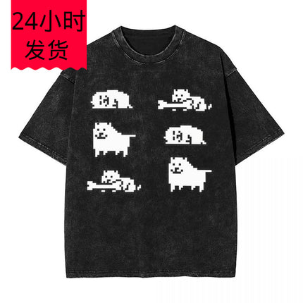 Annoying Dog Game Frisk t Shirts Hip Hop Washed Cotton Overs