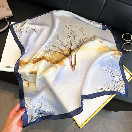 New Style Square Scarf Small Silk Satin Imitation Silk Women Flower and Bird Printed Beautiful Silk Scarf Thin Small Square Scarf Scarf Scarf