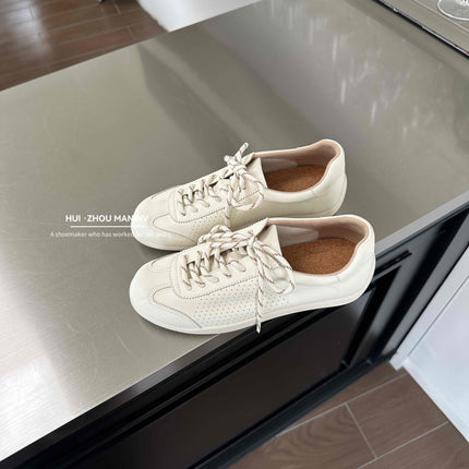 Cowhide Version~2025 New Autumn Genuine Leather Sports White Shoes for Women, Thick-Soled German Training Shoes, Forrest Gump Shoes, Casual Sneakers