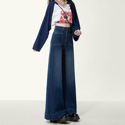 High Waist Wide Leg Jeans Spring and Autumn Women's 2024 New Small Loose Slimming Big Legs Retro Mop Pants