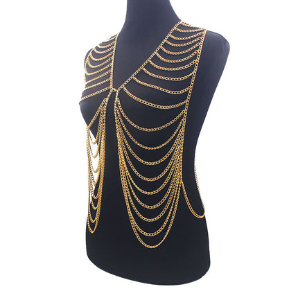 European and American Exaggerated Long Tassel Multi-layer Vest Clothing Accessories Cross-border Women's Sexy Aluminum Chain Body Chain Necklace