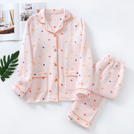 Factory high quality Autumn and Winter Air Cotton Pajamas Women's Warm Three-Layer Quilted Long-Sleeved Outwear suit