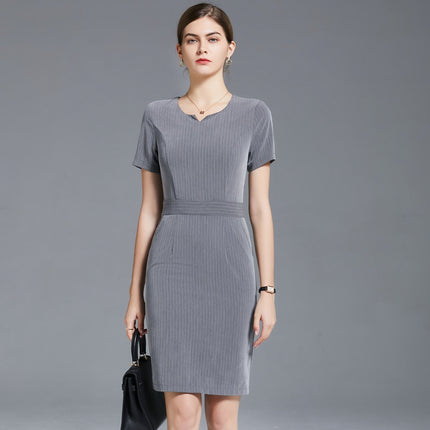 European and American foreign trade summer short-sleeved blue striped hip professional dress beauty salon jewelry store overalls
