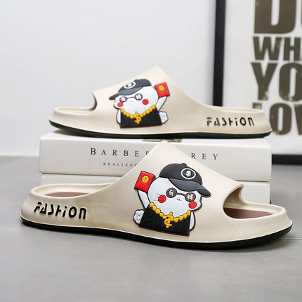 Slippers for Men, Summer Outdoor Wear, Indoor Home Bathroom, Non-Slip Couple Style, Cartoon Thick Soft-Soled Sandals, Men's Trendy Slippers