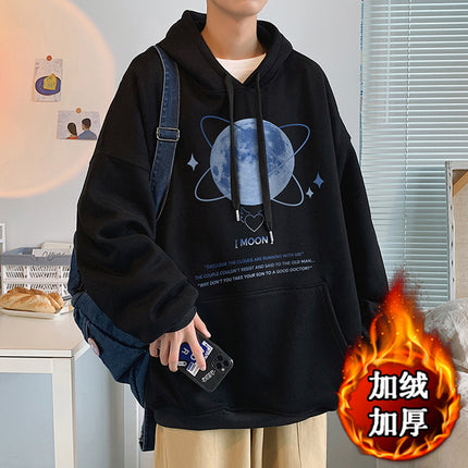Hooded Sweatshirt for Men, Autumn and Winter 2025, American High Street Style, Loose Fit, Fleece-Lined Jacket, Chinese Style Clothing, Hong Kong Style Casual Wear