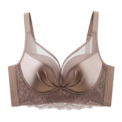 Seamless Satin Mesh Underwear Women's Medium Thick Small Chest Large Gathered Accessory Breast Anti-Sagging Non-Rim Bra