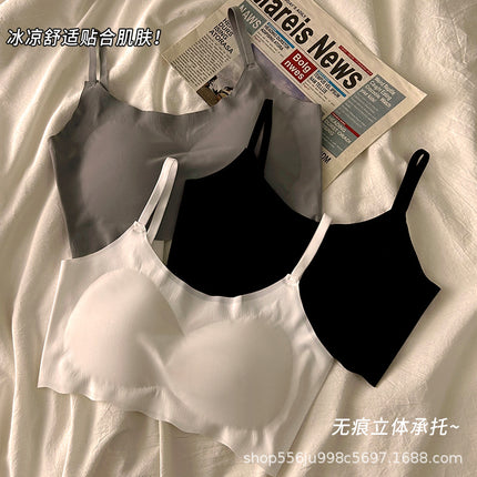 Summer Simple and Traceless Ice Silk Nailwear Girl Students Gather-up Chest-revealing Sling Sports Bra Vest Without Steel Rings