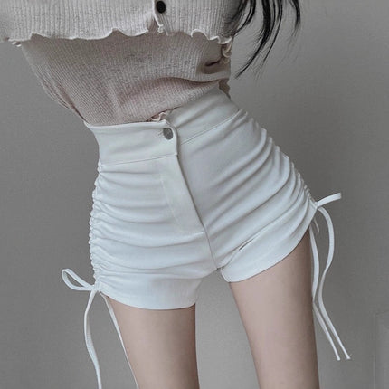 White High-Waisted Slimming Side Drawstring Shorts for Women 2026 Summer Tight-Fitting Stretchy Sexy Hot Girl Group Hot Pants