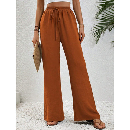 Women's Fashion 2024 Europe and America Amazon Cross-border Best Selling New Joker Solid Color Mop Wide Leg Pants Casual Pants in stock