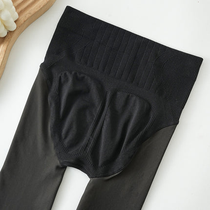 Black Spring and Autumn one-piece fake transparent skin color high waist thick leggings women's transparent pantyhose winter outer wear love