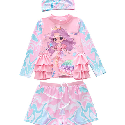 New Children's Swimsuit for Girls, Korean Style, Trendy Double-Layered Cover-Up Skirt, Two-Piece Swimwear for Baby Girls and Students