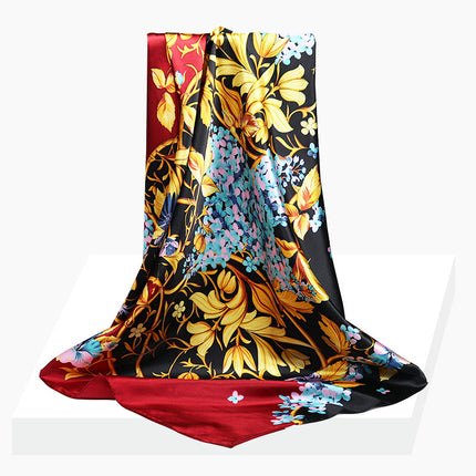 Spring and Autumn New 90 Square Scarf Printing Silk Satin Hangzhou Scarf Square Scarf Shawl Gift Factory Wholesale
