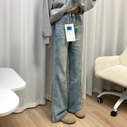 light blue Not Sticking Leg Micro-Lar Jeans Women's 2024 New plus size chubby girl High Waist Loose Slimming Trumpet Pants