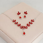 (necklace + earrings) silver bottom red