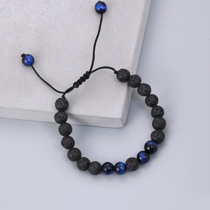 Cross-border hot sale volcanic stone blue tiger eye woven adjustable bracelet elastic rope lovers beaded bracelet manufacturers in stock