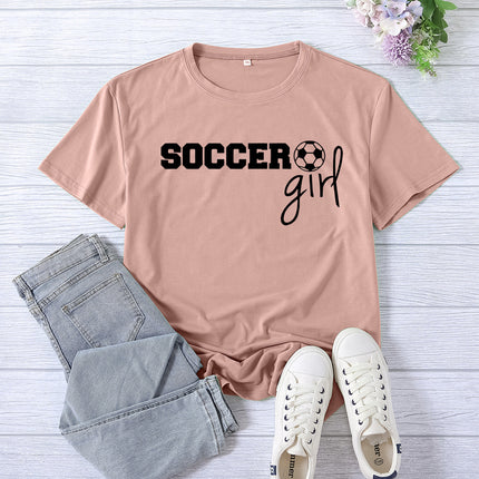 Amazon cross-border foreign trade soccer girl printed women's round neck top T-shirt summer casual European size plus size