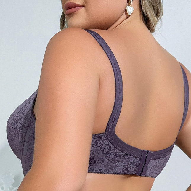 A cross-border new European and American ultra-thin steel ring lace adjustable bra luxury printed enlarged underwear