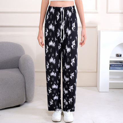 Cross-Border Popular Summer Women's Ice Silk Pants for Middle-Aged and Elderly, Loose Casual Home Pants, Elastic Plus-Size Pants for Square Dancing