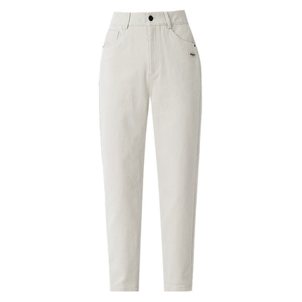 Xinge Maillard Brown Jeans Women's fleece-lined Straight High Waist Slimming Stretch Cropped Pants