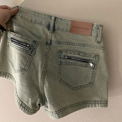 2025 Summer New American High Street Hot Girl High Waist Denim Shorts Women's Retro Slimming Hip Wide Leg Hot Pants