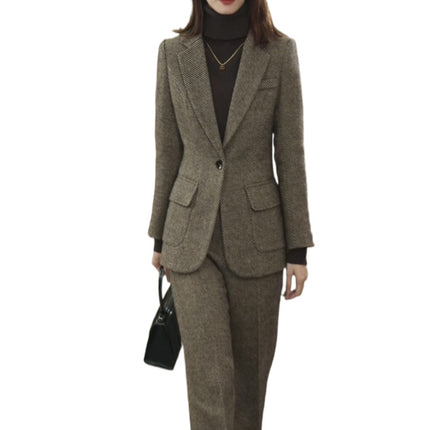 Two-piece Woolen Coat Women's 2025 Autumn and Winter New Elegant Professional suit Suit Flesh Covering Slim Wide Leg Pants