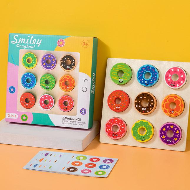 Montessori Children's Wooden Donut Matching Toy Early Education Color Cognitive Board Puzzle Brain Exercise Hand-eye Coordination