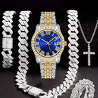 Gold, blue and silver (watch + bracelet + necklace + cross necklace + ring) (original strap)
