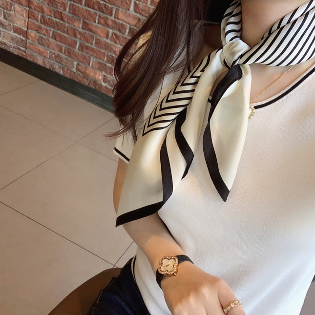 Hangzhou Silk 100 Mulberry Silk Scarf Nordic Simple Women 70cm Square Scarf Striped Silk Scarf Scarf Shawl
