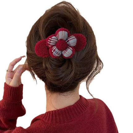 Autumn and Winter Korean Style Large Flower Hairclip Women's High-end Sense Back-of-the-Head Disc Hair Grab Clip Mori Style Fabric Duckbill Clip Headwear