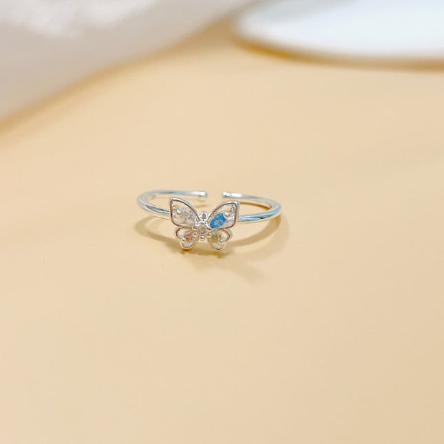 Chen 17 S925 sterling silver color diamond butterfly ring zircon ring ring open ring rhinestone personality female niche design