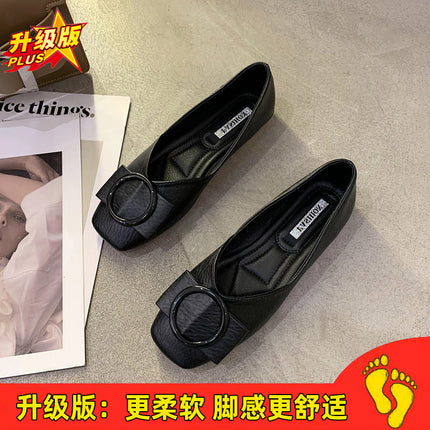 Women's Loafers 2026 Spring and Autumn Shallow Square-Toed Single Shoes with Soft Soles, Versatile Black Office Flats, Breathable and Comfortable