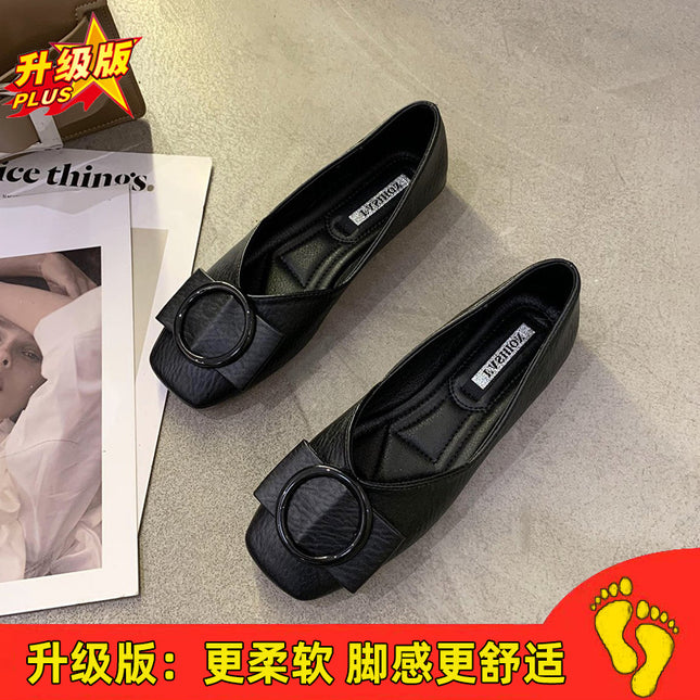 Women's Loafers 2026 Spring and Autumn Shallow Square-Toed Single Shoes with Soft Soles, Versatile Black Office Flats, Breathable and Comfortable