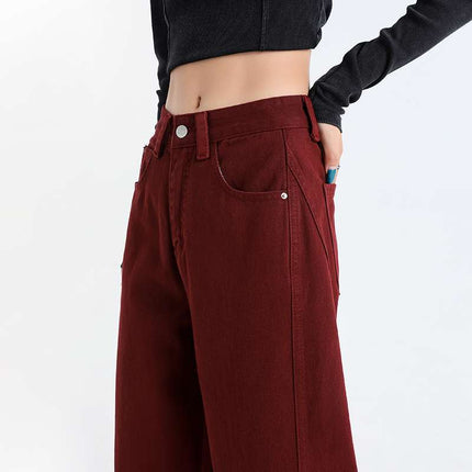 Wholesale Dropshipping Autumn and Winter Versatile Three-Dimensional Cut Contrasting Color Line Scimitar Pants Jeans Women's Loose Design Banana Pants