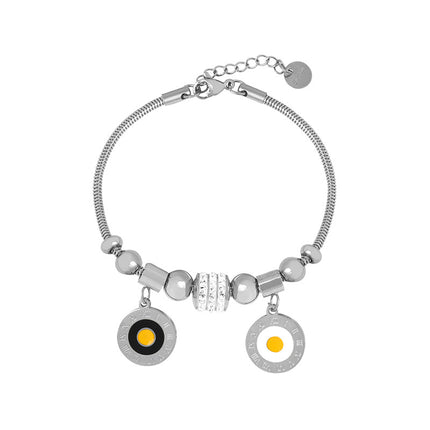 Antique European and American titanium steel vacuum plating 18k gold non-fading round heart pendant bracelet women's wholesale jewelry