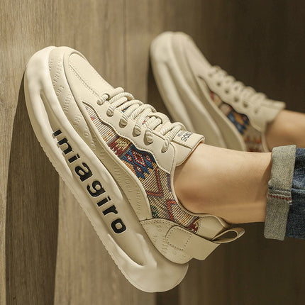 Trendy Men's Winter Embroidered Canvas Sneakers for Middle School Students, Retro Dad Shoes with Thick Soles
