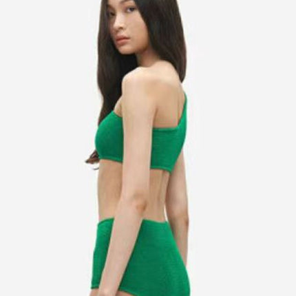 Cross-Border Green High-End Whitening One-Shoulder Tight Push-Up High-Waist Slimming Conservative Goddess Hot Spring Vacation Split Swimsuit