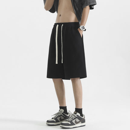 American Casual Shorts for Men, Summer Loose Straight Five-Point Sports Pants, Solid Color Versatile Basic Trendy Style