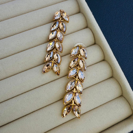 Oscar European and American Style Retro Gold-Plated Long Tassel Crystal Earrings Feminine Fashion High-End S925 Silver Needle